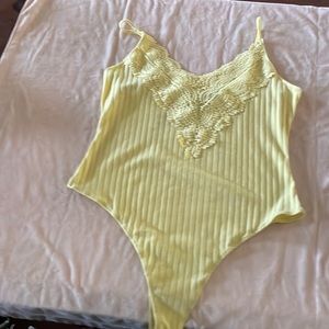 Yellow Lace stripped bodysuit